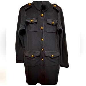 Lauren Ralph Lauren Military Jacket/Sweater Dress XL Lambswool Navy Gold Accents